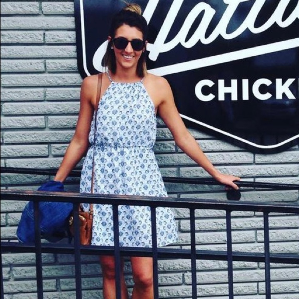 Blue Patterned High Neck Dress